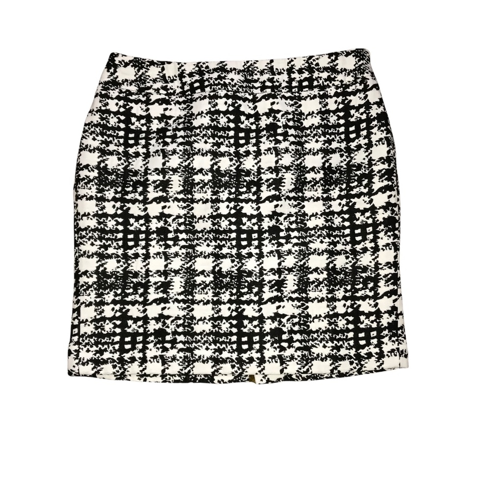 Ann Taylor Petite 4P Mini Skirt NWT Abstract Plaid Grid Black White